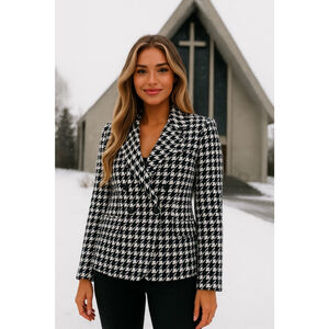 Bagatelle Collection Houndstooth Blazer Jacket Coat Double Breasted XL Classic